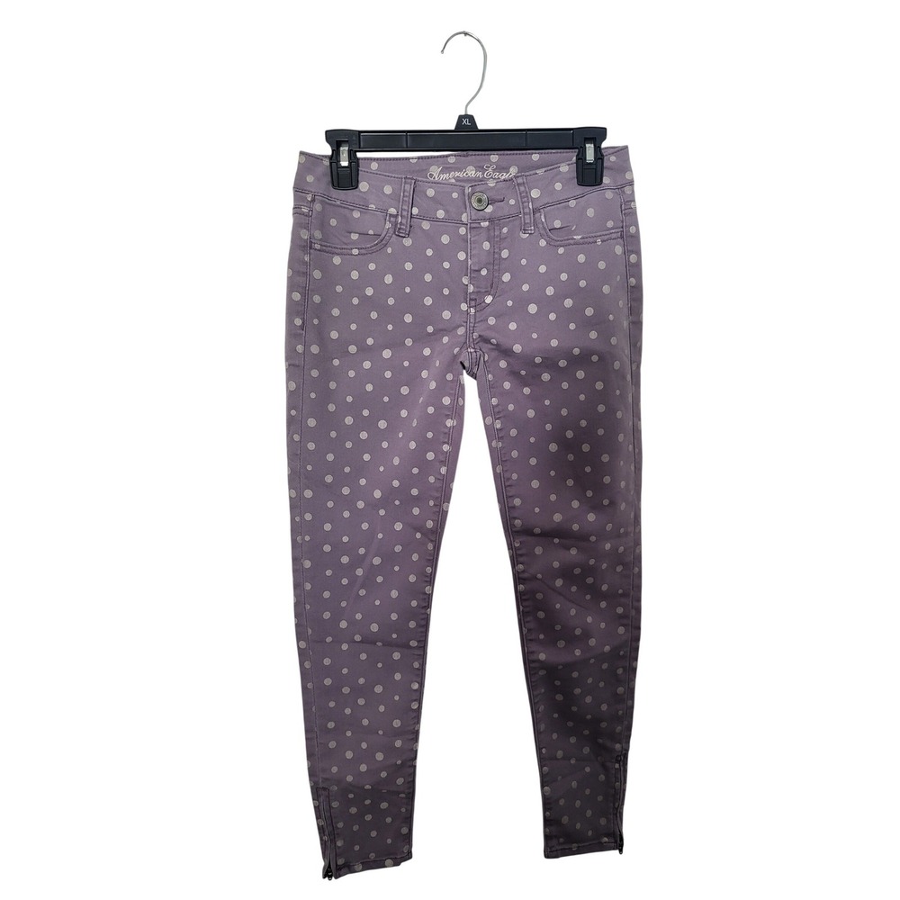 American Eagle Size:2 Polka Dot Skinny Jeans Women Purple Low Rise Ankle Zip